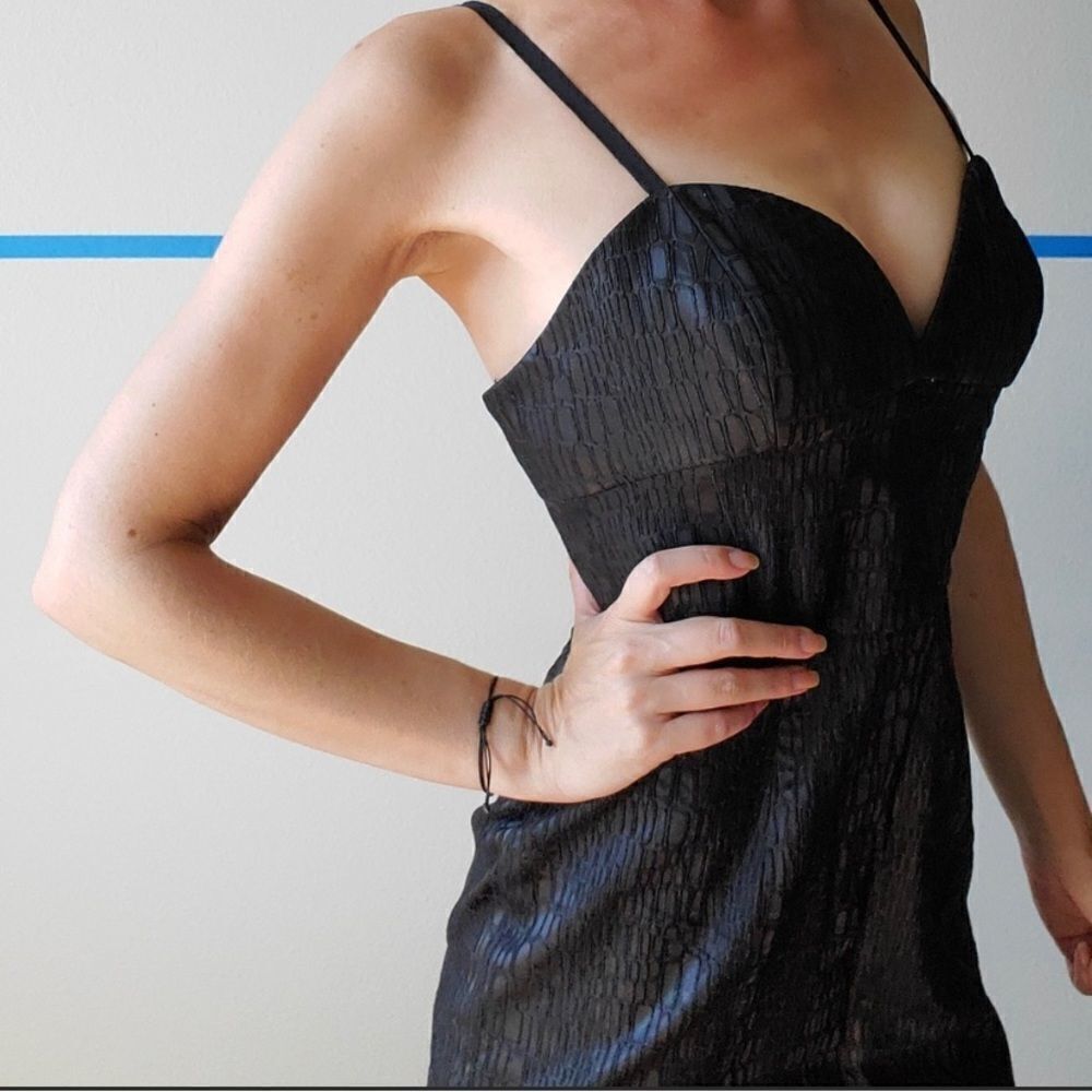 JAYGODFREY mini dress 8 reptile alligator black textured sexy dark romantic